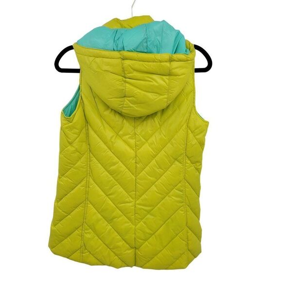 Tek Gear Puffer Vest‎ M Chartreuse Quilted Contrasting Hood Zip Pockets Gorpcore - Picture 3 of 12